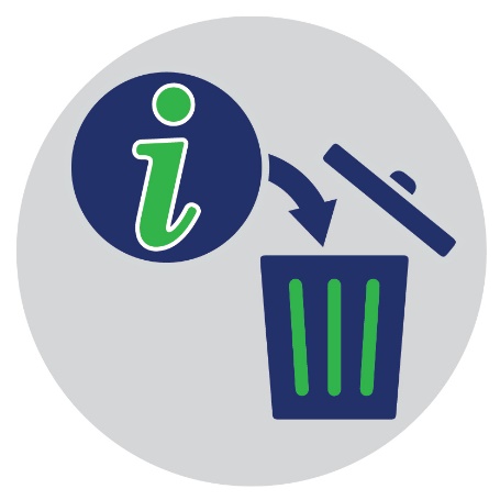 Information icon with an arrow pointing towards the bin