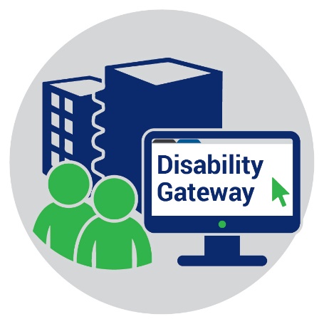 A computer screen with Disability Gateway and an organisation icon