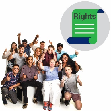 A group of people with their thumbs up with a rights icon next to them