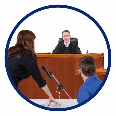 A man and a woman talking to a judge in court