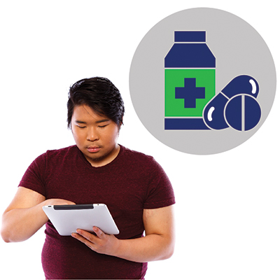 A person using a tablet with a medication icon