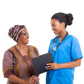 A nurse helping a woman