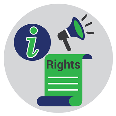 Rights icon with information and a megaphone icon