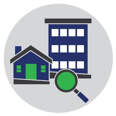 A magnifying glass looking at different types of housing