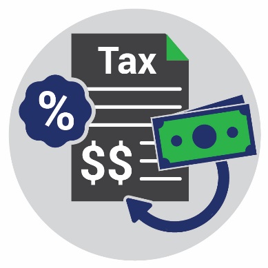 Tax document icon with a percentage and a money icon