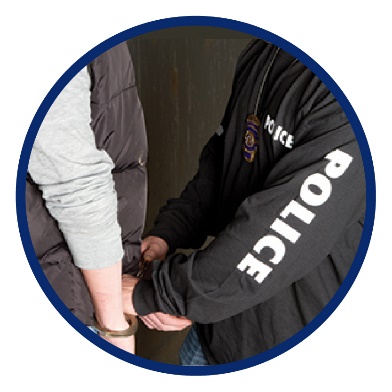 A police officer handcuffing a person