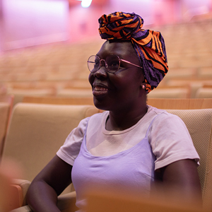 An image of Grace in a performance arts centre.