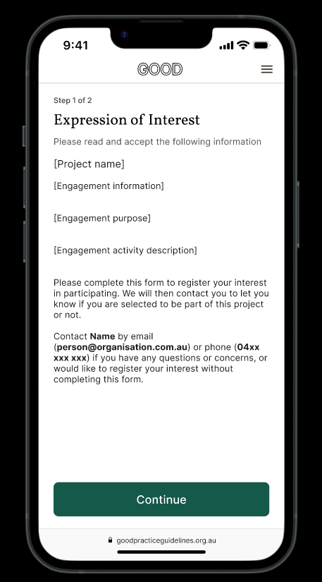 An example of a survey offering other methods to register interest